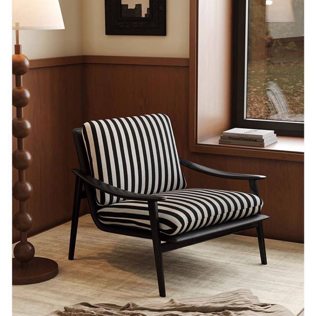 新中式实木条纹单椅复古做旧客厅椅子黑白条纹休闲椅,住宅家具,庭院凳,淘宝优惠券,粉丝福利购,淘宝优惠卷
