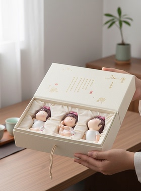 国潮人物树脂摆件礼盒3件套送礼