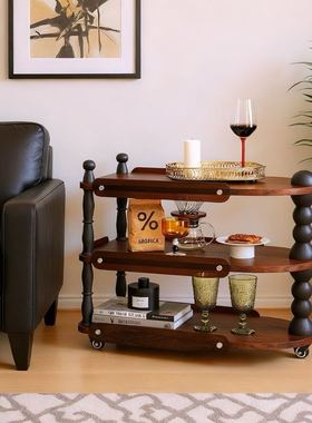 复古木质多层移动收纳推车摆件