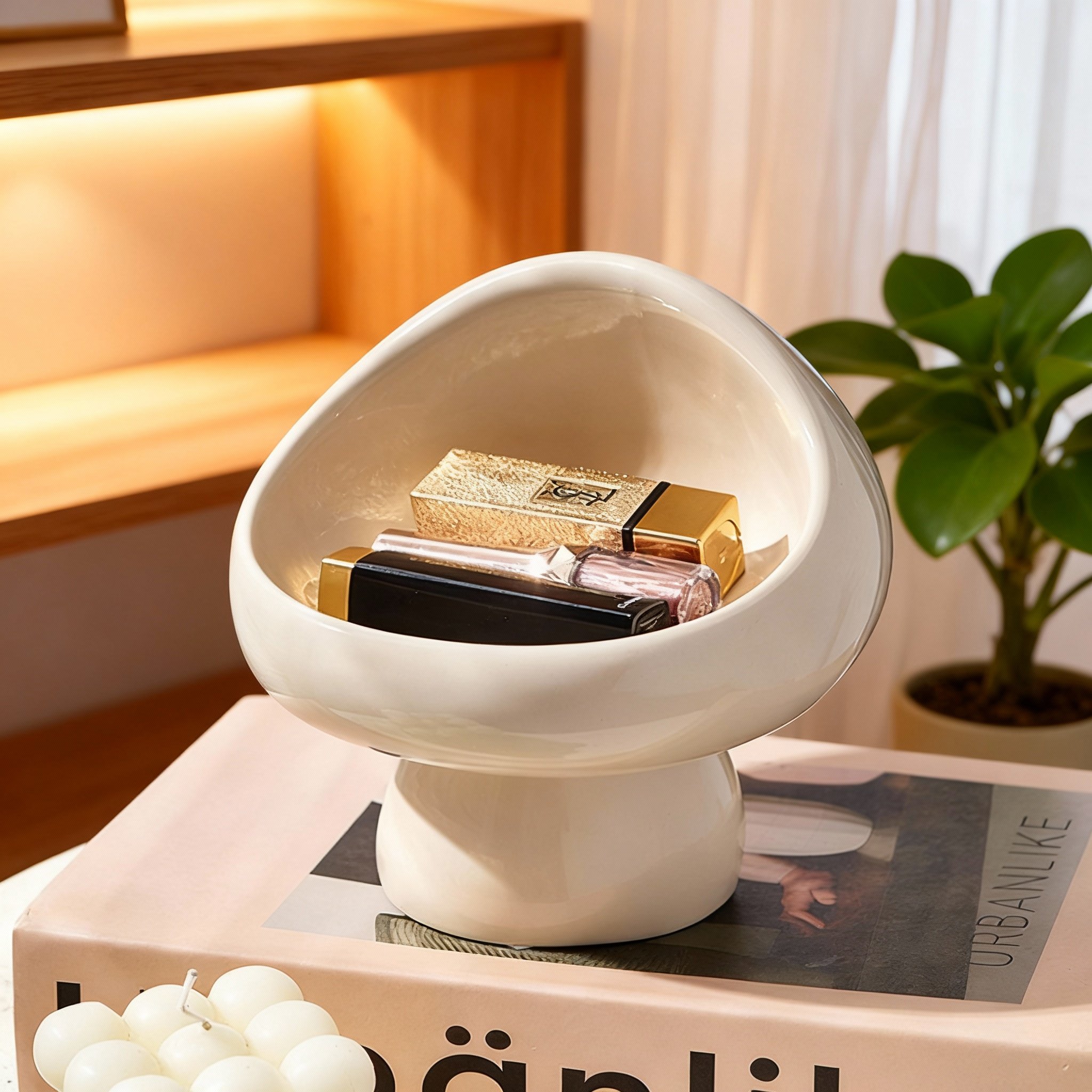 现代陶瓷储物罐创意设计感白色家用遥控器钥匙收纳家居装饰品摆件