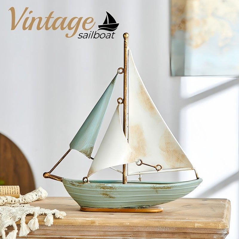 复古帆船模型摆件铁艺工艺船家居装饰品桌面摆设电视柜酒柜办公室