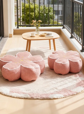 日式毛绒花朵刺绣坐垫套组