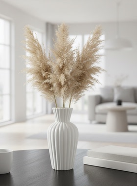 侘寂风白色陶瓷芦苇花瓶摆件