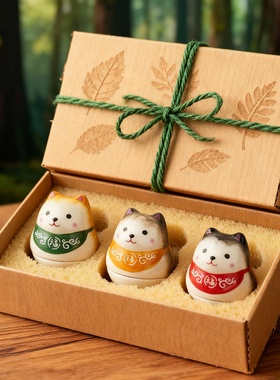 卡通陶瓷猫咪桌面摆件礼盒送礼