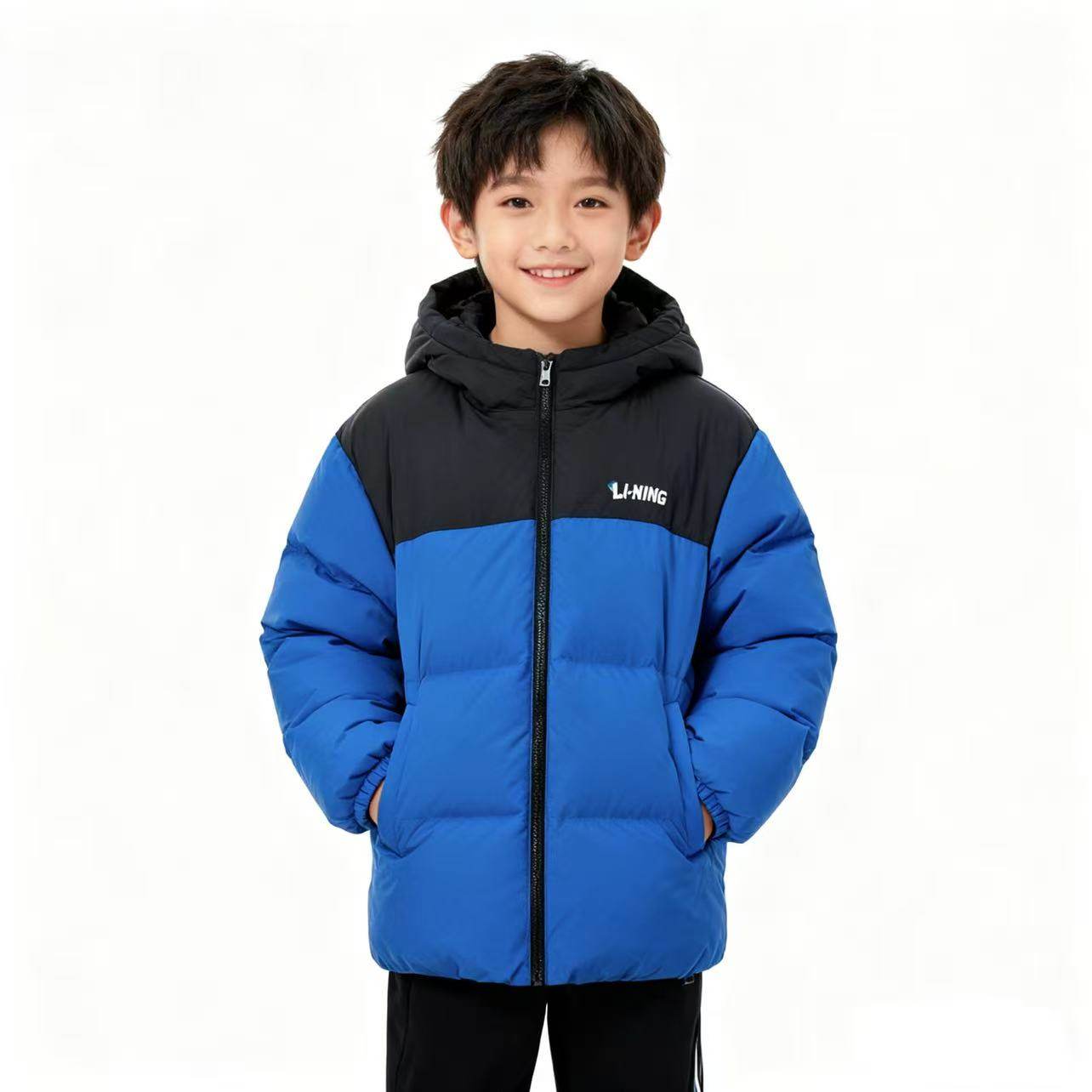 李宁童装2025冬男童中大童短羽绒服儿童保暖连帽鸭绒外套