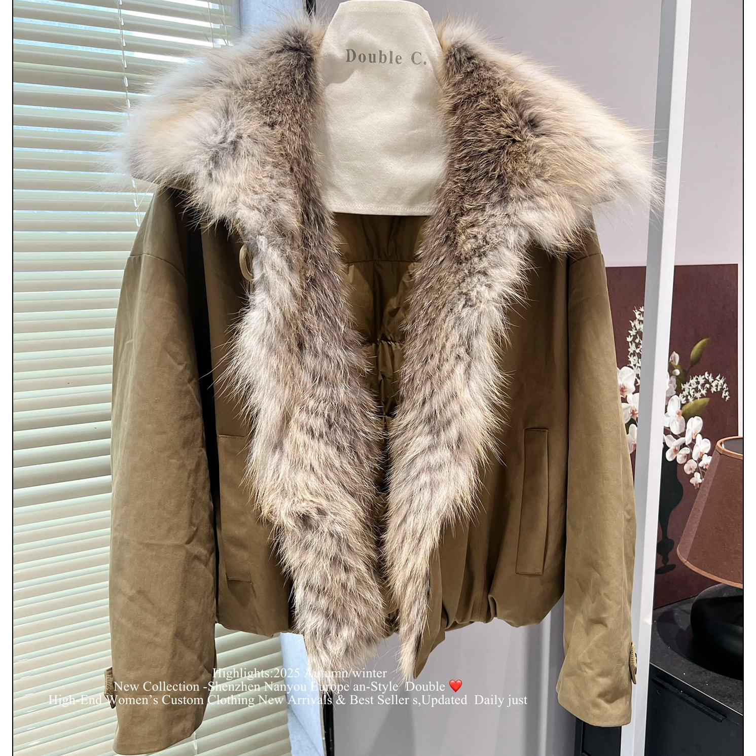 2025冬狐狸毛领派克服沙茶外套女