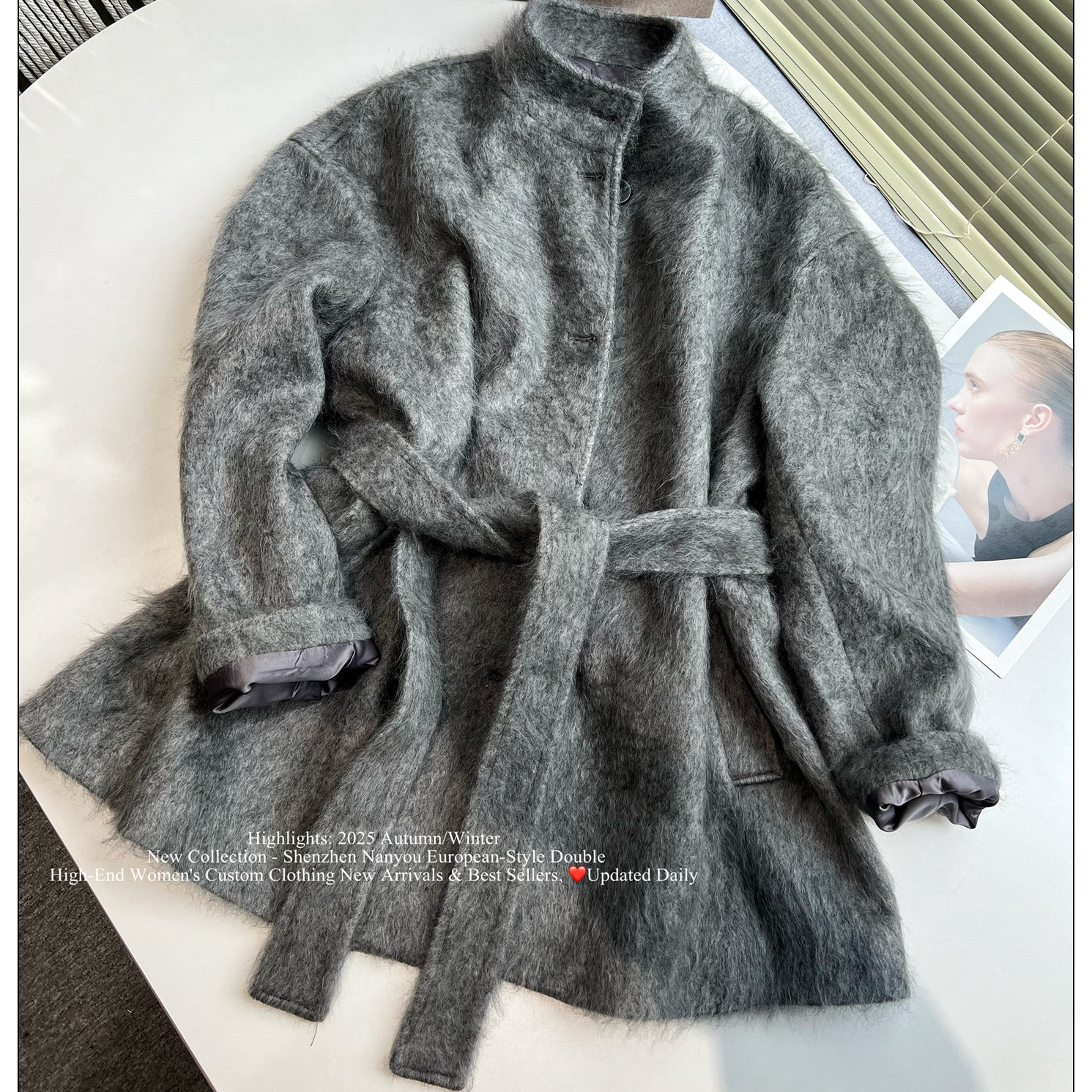 2025秋羊绒拉毛毛绒中长款外套女