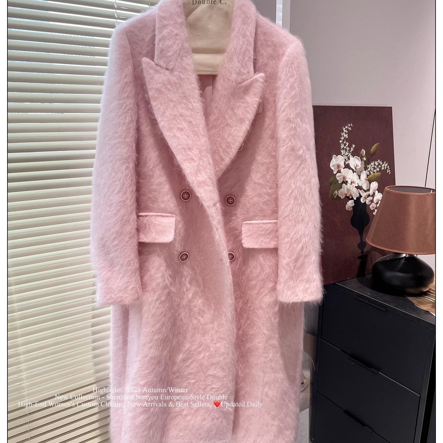 双C25秋冬羊绒羊毛拉毛长款大衣