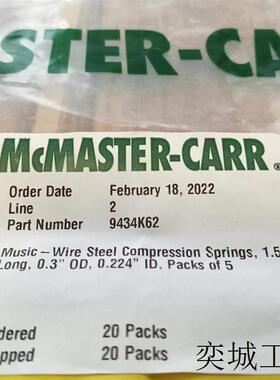 美国--9434K62镀锌音线钢压缩弹簧麦克马斯特五金弹