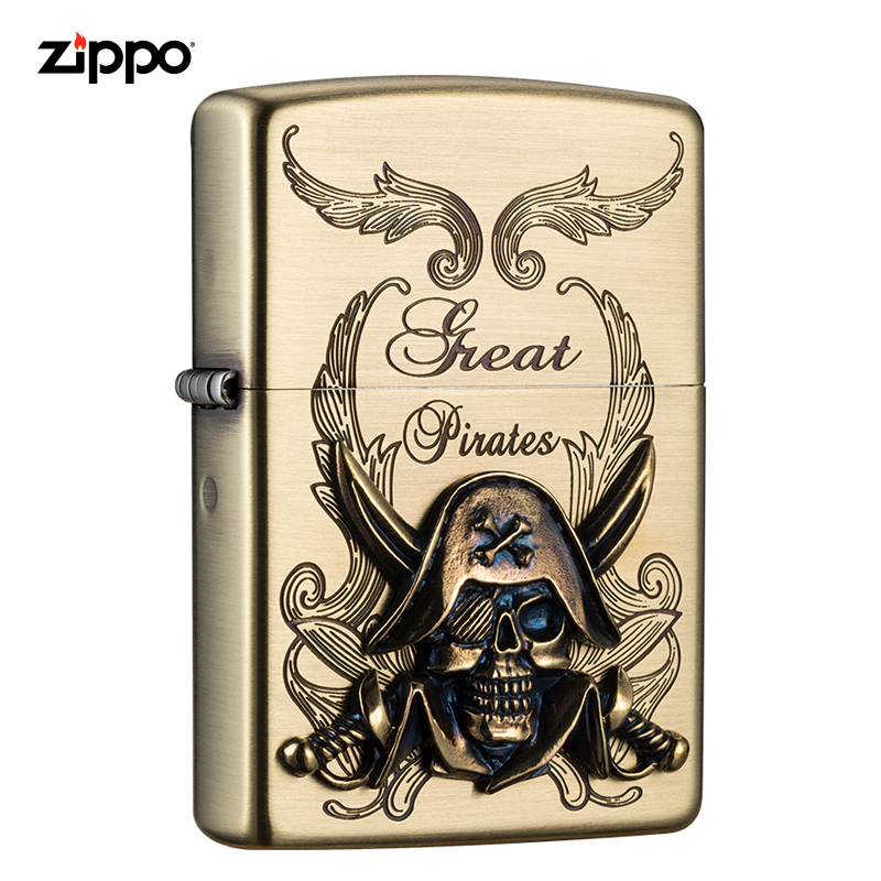 Zippo芝宝正品防风煤油打火机正版 拉丝镀铜海盗|ZBT-3-157b