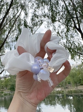 幻彩珍珠可爱发圈甜美清新高级感发圈镭射发圈