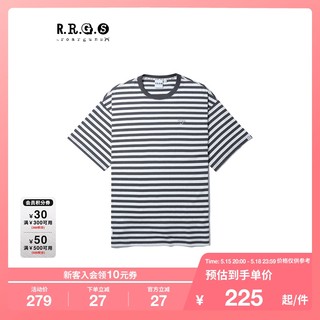 R.R.G.S男女同款落肩T恤夏季休闲撞色条纹半袖00654XI