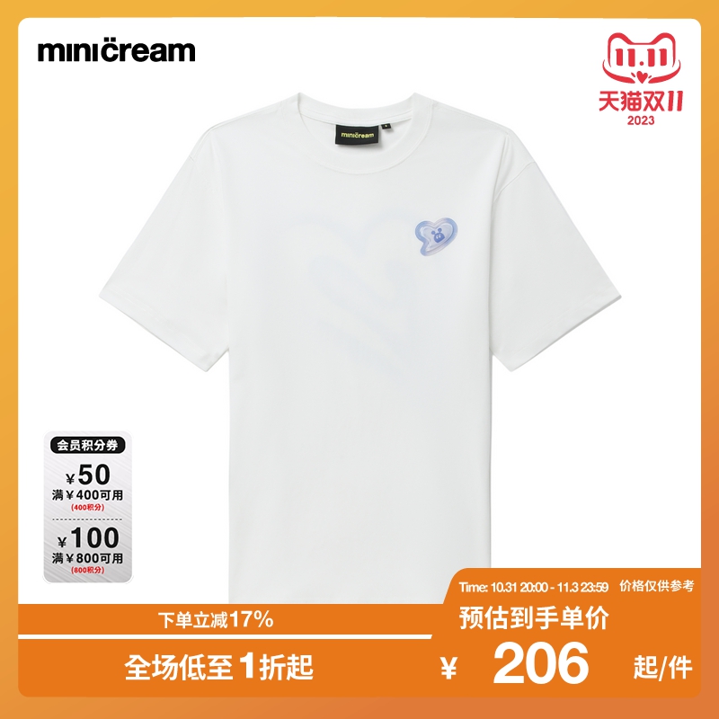 mini cream女装2023夏季新品小怪兽爱心印花宽松纯棉短袖T恤6148K