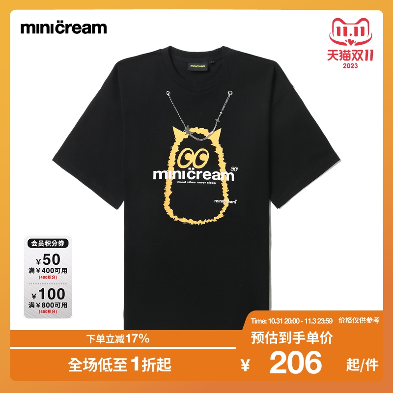 mini cream女装2023夏季新款经典LOGO小怪兽印花短袖T恤M6108K
