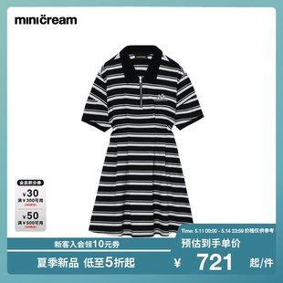 新品 mini 夏季 简约黑白条纹设计休闲连衣裙604AM cream女装 时尚