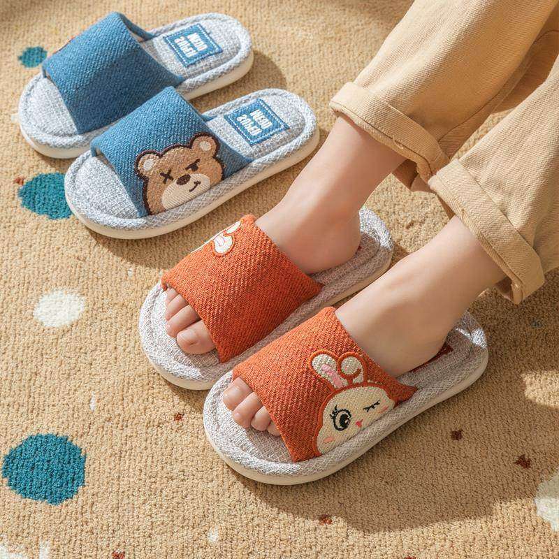 日本儿童亚麻拖鞋男童防滑底春秋居家亲子拖鞋小中童女孩棉麻拖鞋
