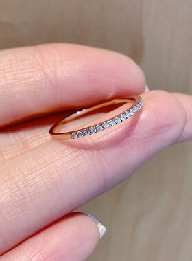 钛钢戒指 镀18K金璀璨排钻叠戴ins风戒指女简约精致时尚小众指环