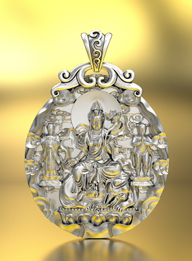 99纯银本命佛吊坠男普贤菩萨属龙蛇实心十二生肖足银守护神项链男