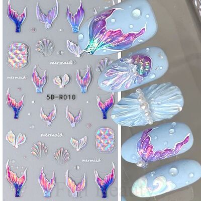 Shining Mermaid Tail Nail Stickers Holographic Shell Star 5D