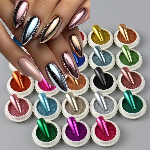 23pcs Chrome Nail Powder Pigment Magic Mirror Gold Silver Pi