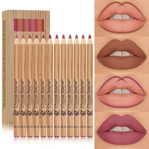 12 Matte Lip Liner Pencil Set Color Rendering Easy Makeup Wa