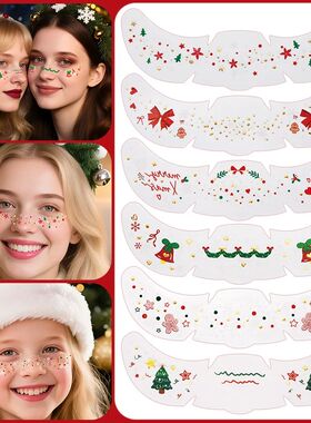 6pcs Christmas Face Tattoo Stickers Bells Bow Hearts Stars R