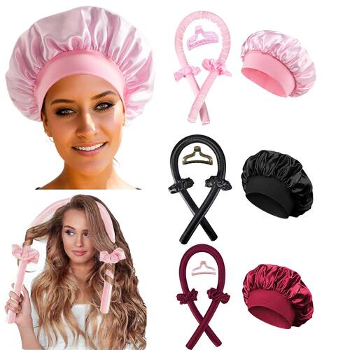 Heatless Curling Rod Headband Satin Bonnet Set No Heat Hair