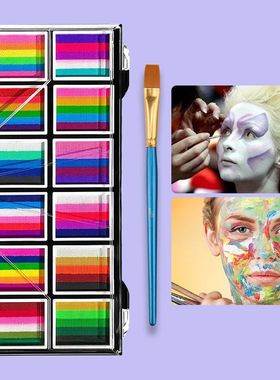 12 Grids Face Body Paint Palette Makeup,Rainbow Split Cake P