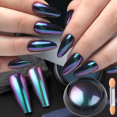 1 Box Chameleon Chrome Nail Art Powder with 1 Brush Gradient