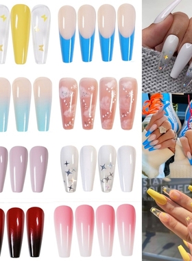 24pcs Fake Nails Long Ballerina Half French Acrylic Nail
