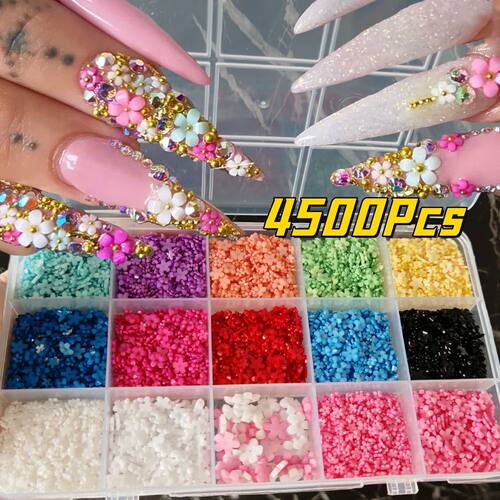 12/15Grids Acrylic Flower Nail Charms Mix Colors Set 3D Flow