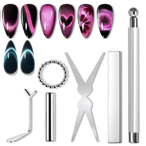 6Pcs Nail Magnet Tool Set Cat Eye French Tips Cat Eye Heart
