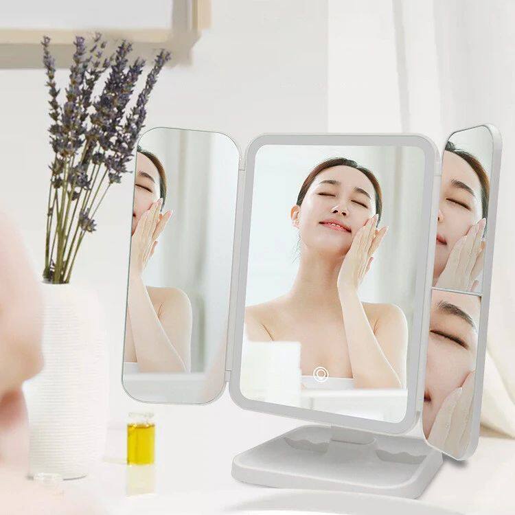Trifold LED Makeup Mirror: 3-Panel Foldable Tabletop - Taobao product photo 3