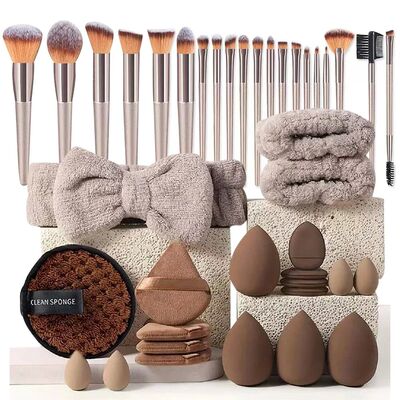 20/40Pcs Makeup Brushes and Sponges Set, Brown Makeup Puff,