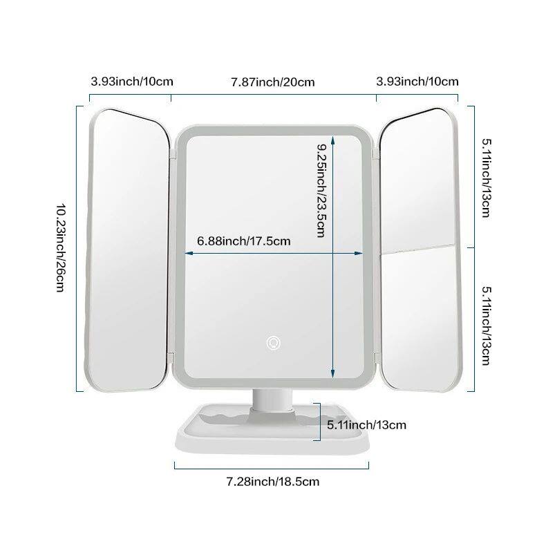 Trifold LED Makeup Mirror: 3-Panel Foldable Tabletop - Taobao product photo 4