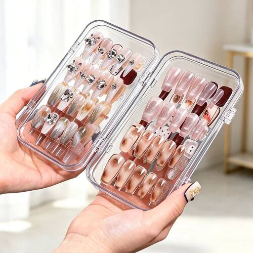 3-Fold Press On Nails Storage Box, Dustproof Cover Nail Art