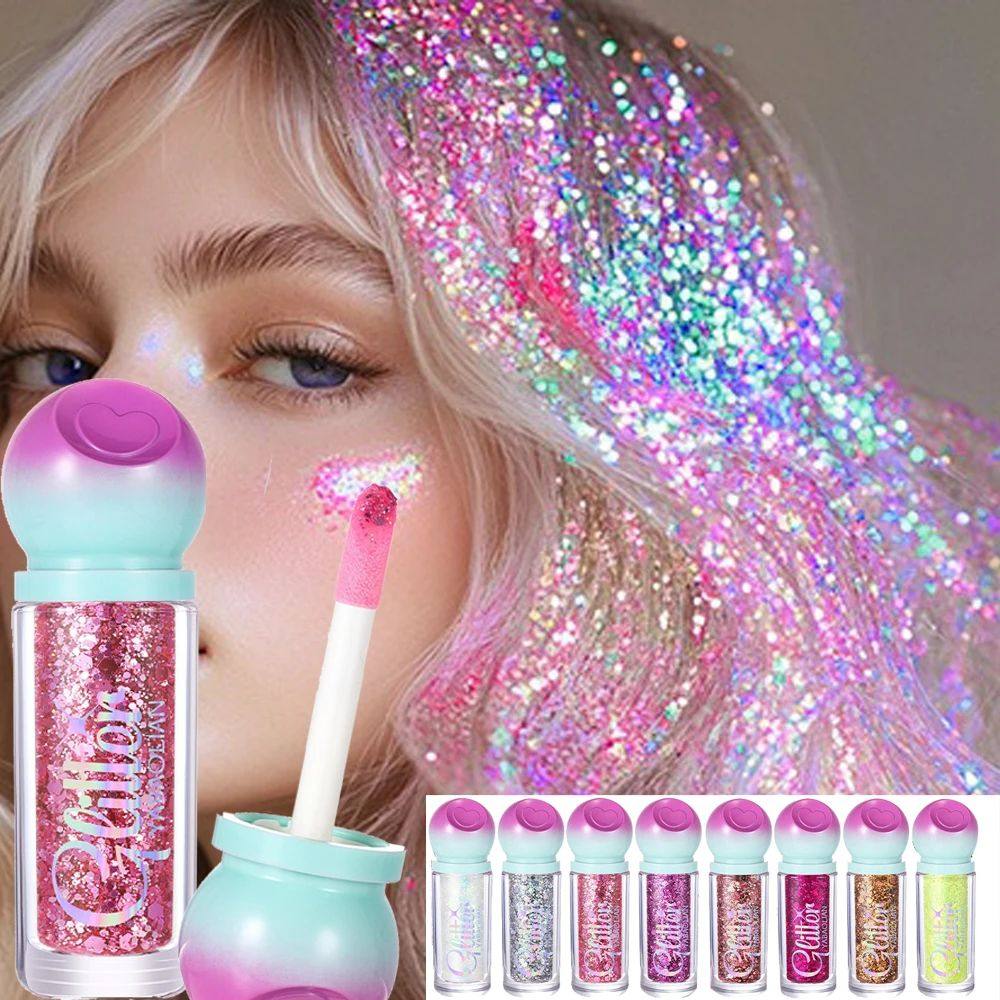 Pink Sparkling Sequ Face & Body Glitter Gel With Brush Stick