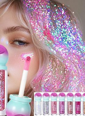 Pink Sparkling Sequ Face & Body Glitter Gel With Brush Stick