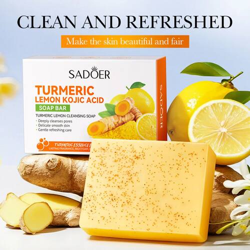 Turmeric Kojic Acid Lemon Essential Oil Soap, Frosted Partic