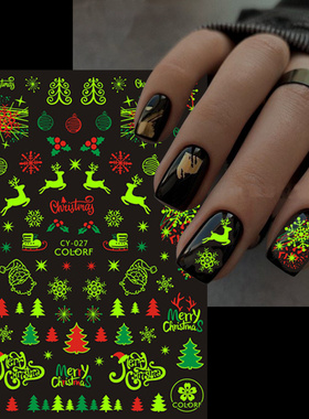 Luminous Christmas Stickers Snowflake Elk Sliders For Nails