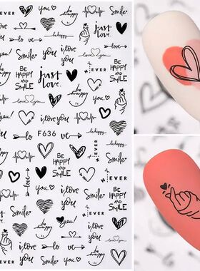 1Sheet Love English Letters Flower Design 3D Nail Sticker Se