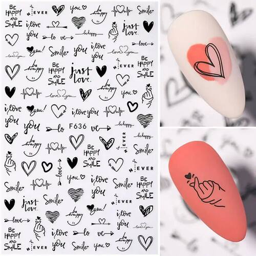 1Sheet Love English Letters Flower Design 3D Nail Sticker Se