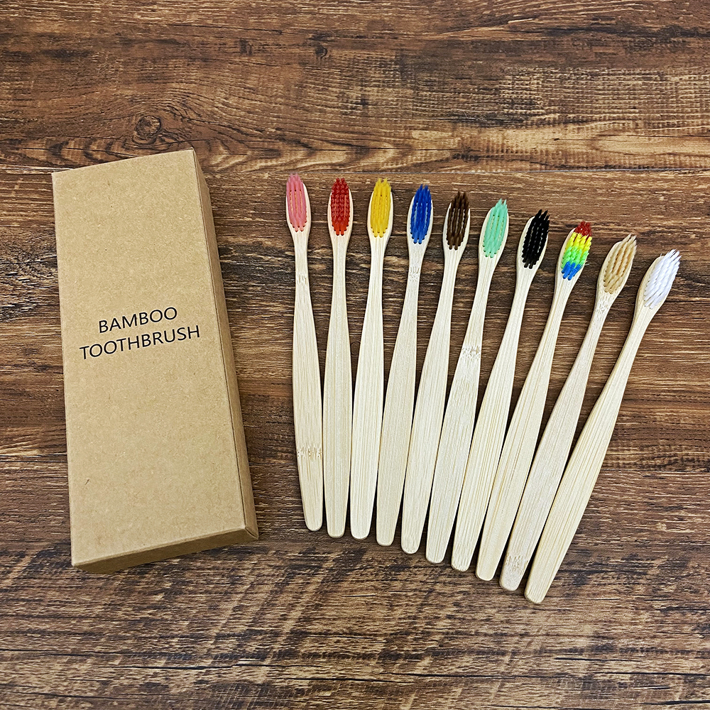 10PCS Biodegradable Bamboo Toothbrush Teeth Colorful Bristle