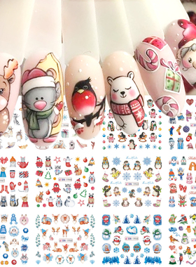 12pcs Cute Christmas Nail Stickers Cartoon Animal Design Pen