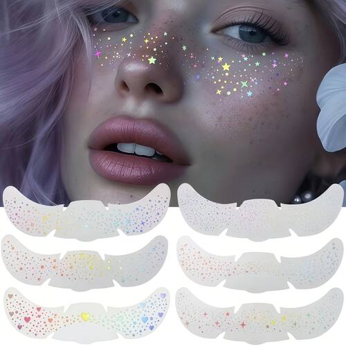 6 Sheets Glitter Freckles Holographic Stickers Heart Freckle