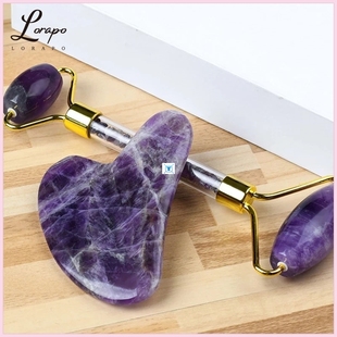 Massager Facial Natural Jade Scraper Amethyst Quartz Roller