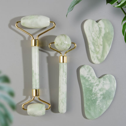 Natural Jade Face Roller Gua Sha Scraper Set Masssager for F