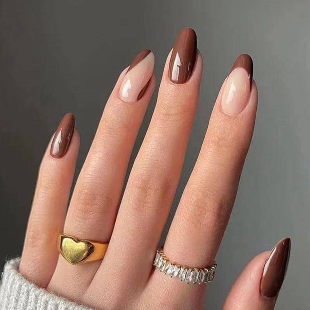 24pcs/Box false nails almond coffee color design Artificial
