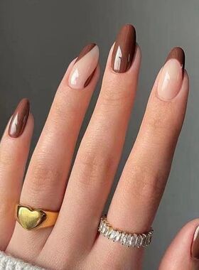 24pcs/Box false nails almond coffee color design Artificial