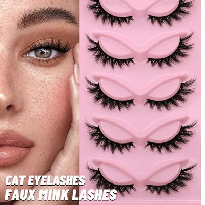 Natural Lashes 5 Pairs Cat Eye Lashes Faux Mink Eyelashes